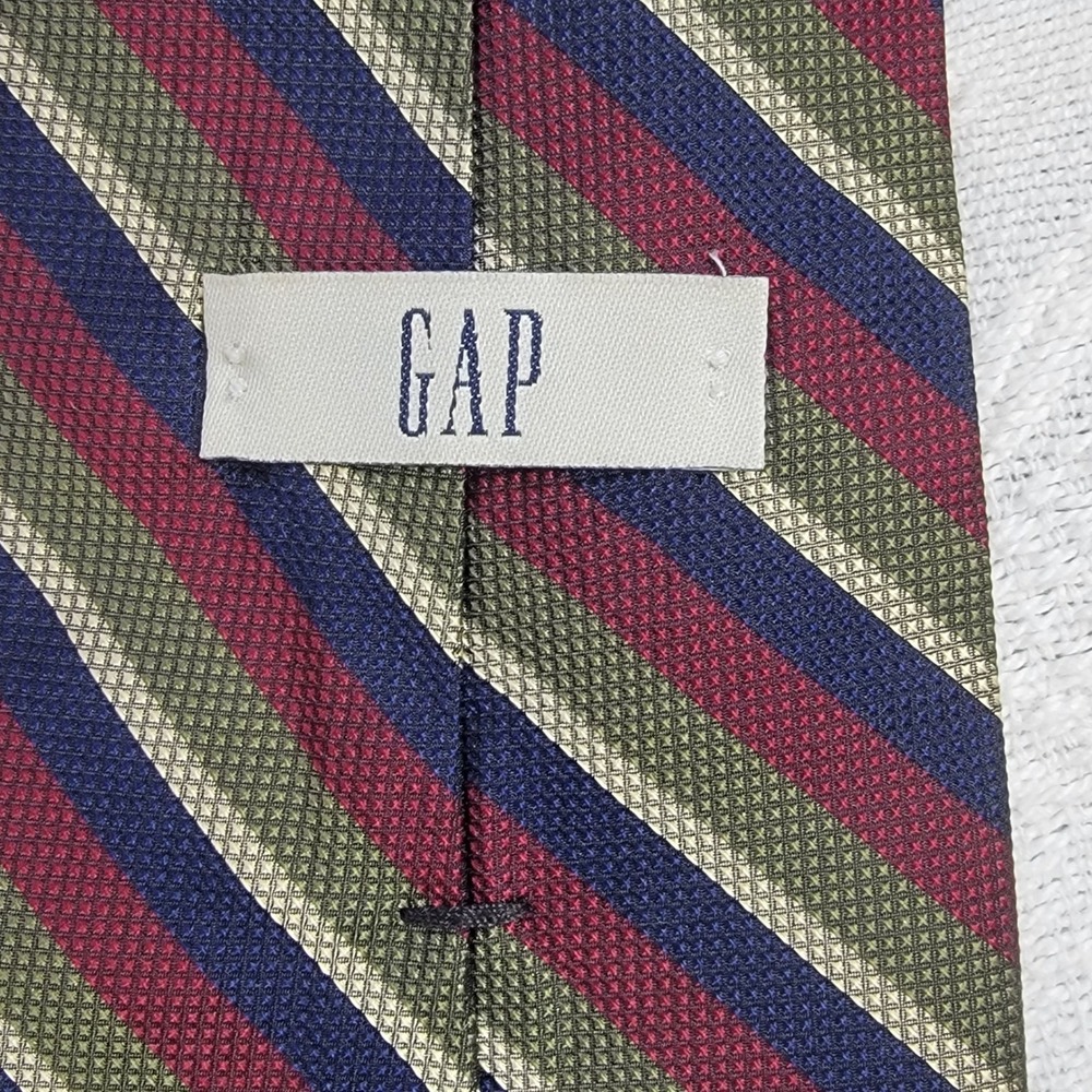 Vintage GAP Repp Silk Regimental Striped Tie Made in USA Burgundy Green Navy - Picture 4 of 10